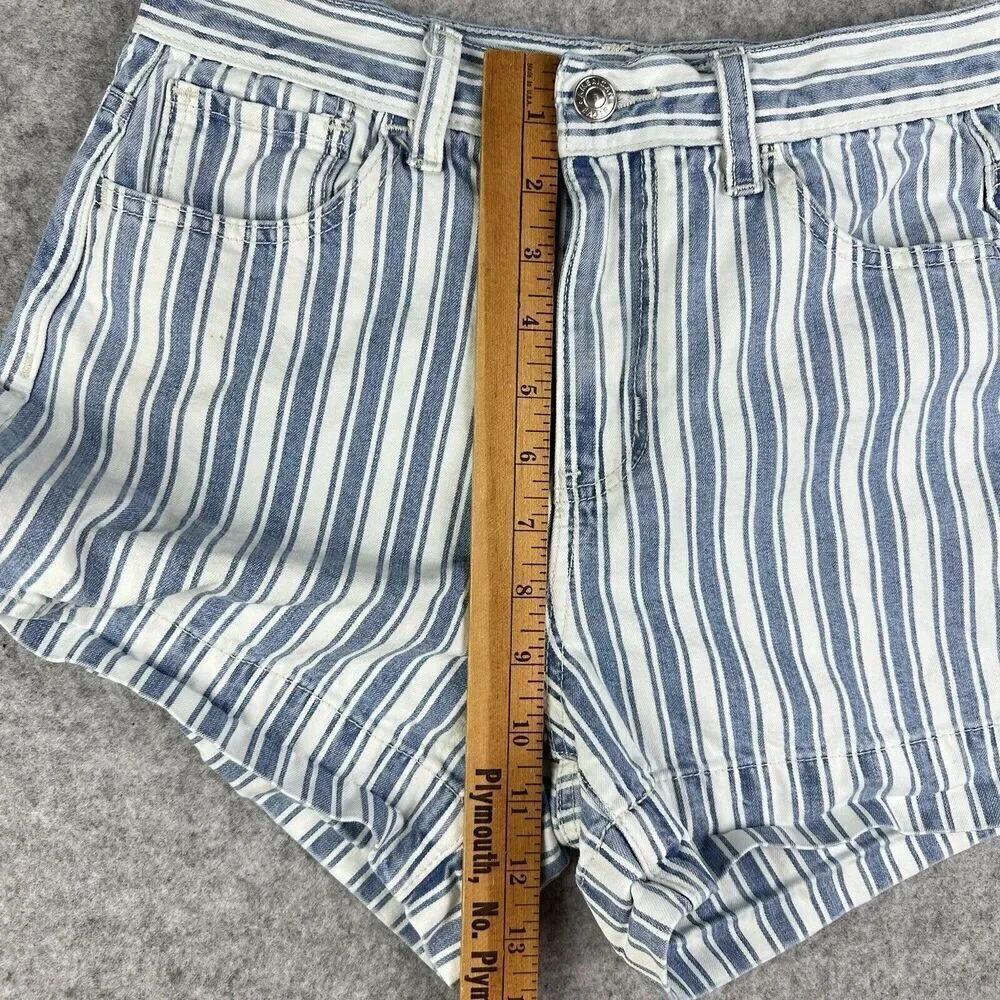 American Eagle Mom Jean Shorts Womens 0 Blue White Striped Casual Cotton Denim*